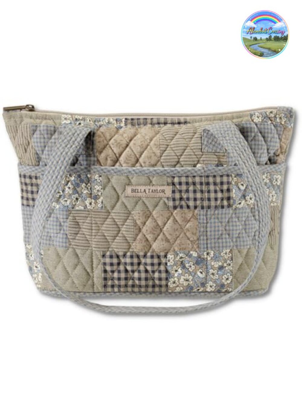 Quilted Cotton Small Shoulder Tote Bag with 10 Pockets